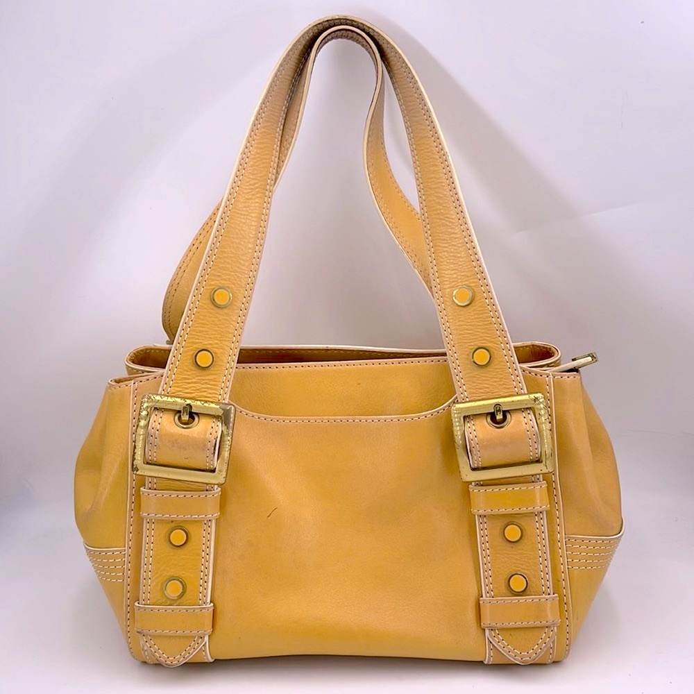MAXX New York Genuine Leather with Accents Yellow Gold Shoulder Purse